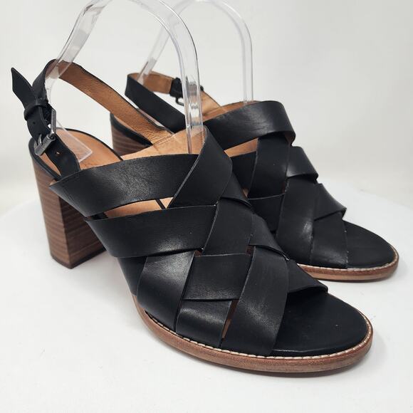 Madewell The Cindy Sandal Size 11 Black Leather Criss Cross Slingback Stack Heel - Picture 1 of 13